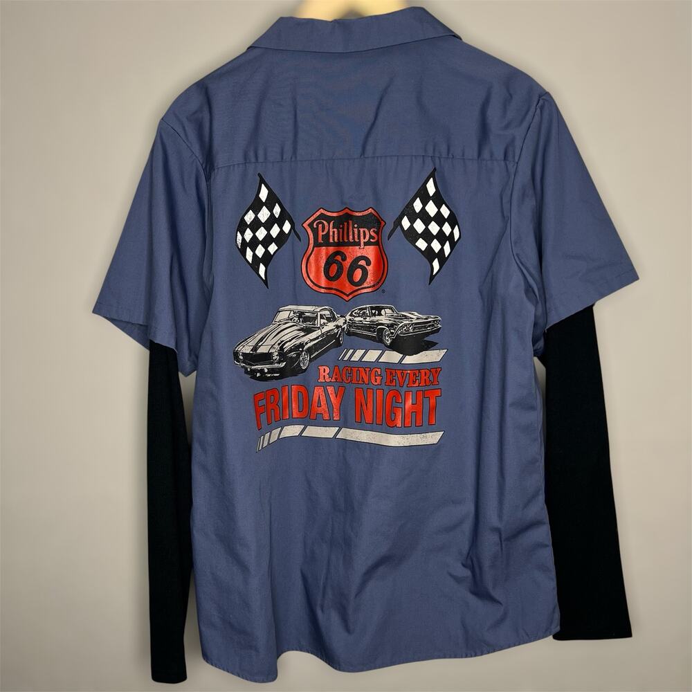 Phillips 66 Mechanic Work Shirt XL Mens Racing Every Friday Night Retro Blue LS